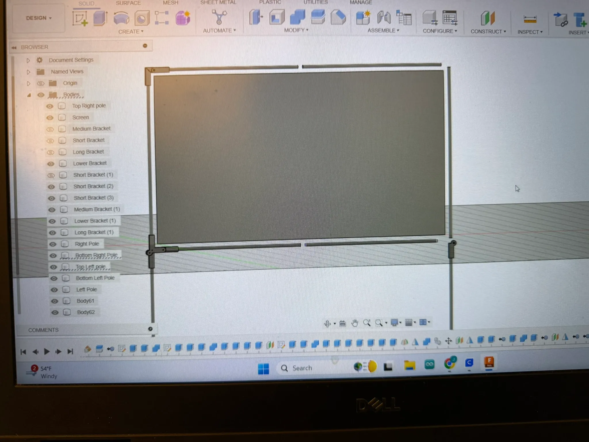 Fusion 360 model of the freestanding PVC screen frame