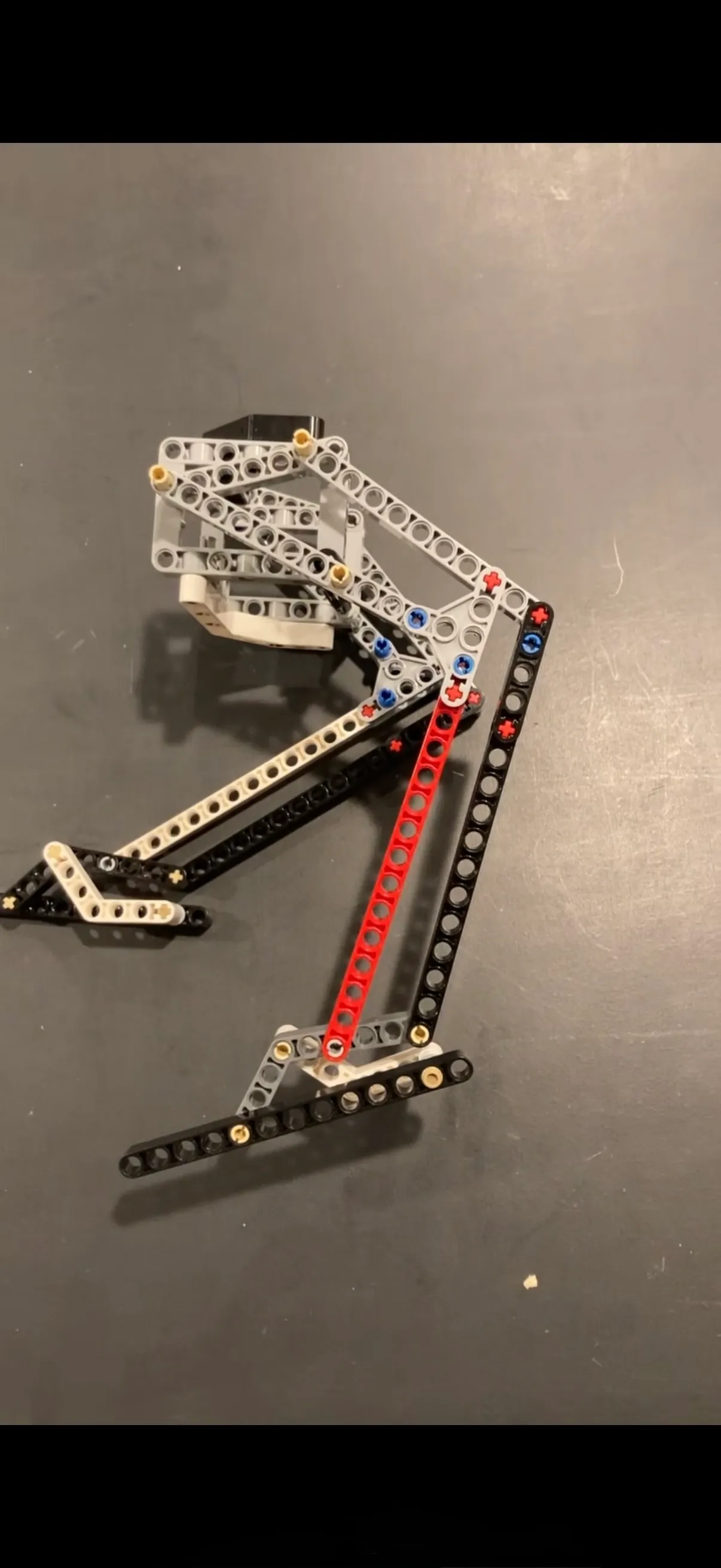 Close detail of the LEGO leg linkage arrangement